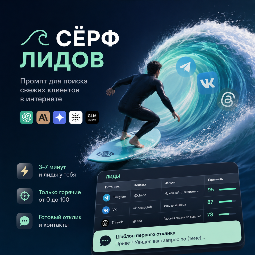 «Сёрф Лидов» — промпт для разового поиска свежих клиентов в чате с ИИ
